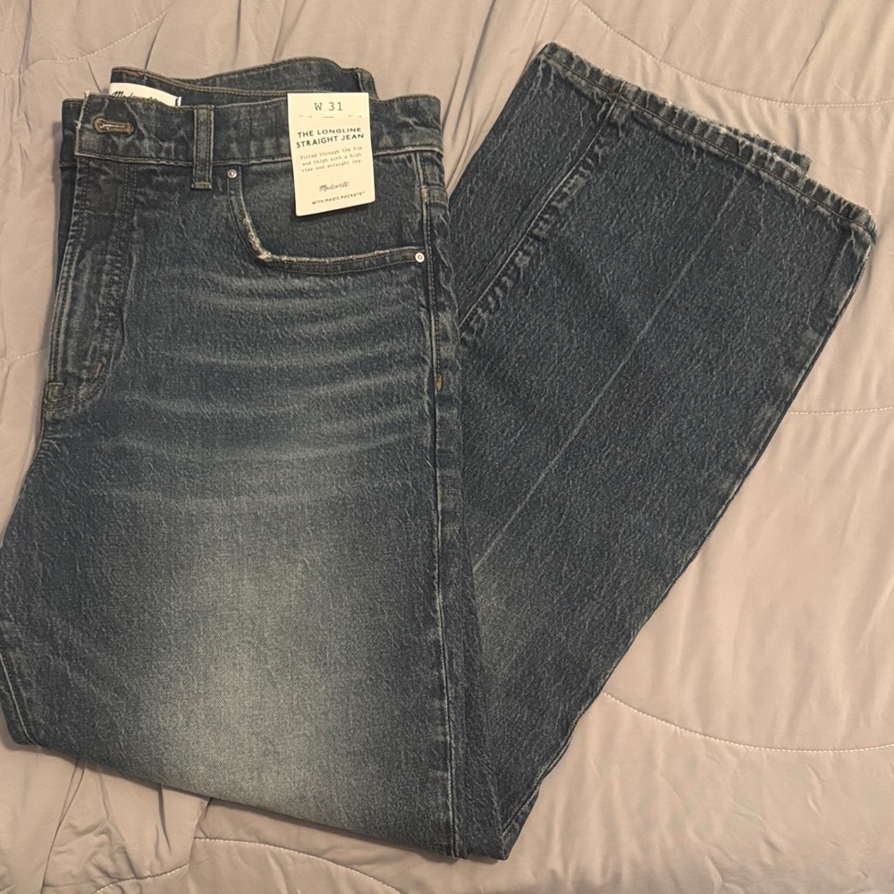 Madewell women's the long line straight jean with magic pockets Blue